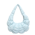 Light blue ruched cloud shoulder bag made of pleated leather with top handle and zip closure - Blue