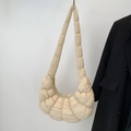 Chic beige pleated dumpling crossbody bag for women with minimalist soft texture - Khaki Large