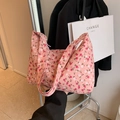 Sac hobo en toile à fleurs roses avec motif de roses et design croissant élégant - Rose