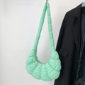 Chic mint green quilted dumpling crossbody bag with stylish pleated nylon texture - Green Large