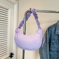Quilted lavender crescent underarm bag with stylish pleated ruffle shoulder strap - Purple