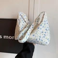 Sac à bandoulière à fleurs bleues et jaunes avec structure hobo en forme de demi-lune - Bleu