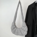 Grey quilted cloud hobo bag featuring puffy texture and a wide padded shoulder strap - Grey Large