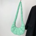 Mint green pleated hobo bag with quilted bubble texture and wide shoulder strap - Green Small