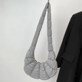 Gray quilted dumpling bag for women with cloud-like pleats and wide shoulder strap - Grey Small