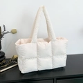 Quilted cream tote bag with puffy down-filled design and wide shoulder straps - White