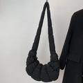 Minimalist black quilted cloud bag with puffy pleated texture and comfortable strap - Black Small