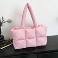 Pink quilted puffer tote bag with padded handles and spacious fashion design - Pink