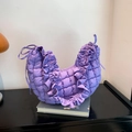 Chic purple quilted dumpling bag with ruffles and a trendy knot strap design - Purple
