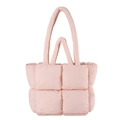Pink quilted down tote bag with large capacity and soft padded shoulder straps for women - Pink