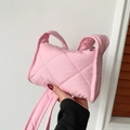 Chic pink quilted rhombic small square bag with padded handle and zipper closure - Light Pink