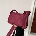 Quilted burgundy shoulder bag with large diamond stitch and matching wide strap - Burgundy