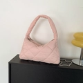 Pink quilted puffer underarm bag with soft texture and metallic chain strap - Pink
