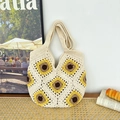 Sac fourre-tout en tricot crème avec motif tournesol pour les vacances d'été à la plage - Style à Double Sangle