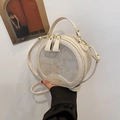 Elegante cremefarbene runde Handtasche mit Blumenmuster und verstellbarem Schultergurt - Chinesischer Architektur-Garten (BWYP-8109) / Weiß