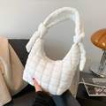 White quilted cloud shoulder bag with knotted handle and glossy puffy nylon texture - White
