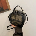 Schicke schwarze runde Handtasche mit goldener Schmetterlingsstickerei und Schultergurt - Goldene Schmetterlingsstickerei (BWYP-8109) / Schwarz