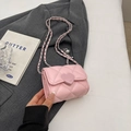 Pink quilted mini crossbody bag with heart buckle and silver chain strap for women - Pink Small