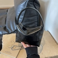 Sac à main chic en cuir ciré noir avec bandoulière chaîne argentée pour femme - Noir