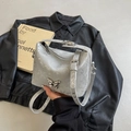 Silver metallic bucket bag with butterfly detail and crackle texture finish - Silver