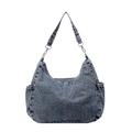 Vintage blue acid wash denim hobo shoulder bag with adjustable strap and large capacity - Denim Blue