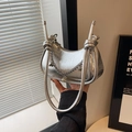 Silver metallic hobo bag with star chain charm and pleated texture design - Silver