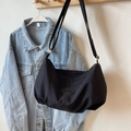 Large black pleated nylon hobo bag with adjustable strap and gold hardware accents - No Pendant / Black
