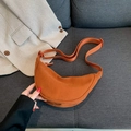 Orange corduroy dumpling shoulder bag with adjustable strap and crescent moon shape - Orange