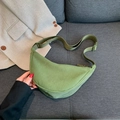 Grass green corduroy half-moon crossbody bag with adjustable wide fabric strap - Green