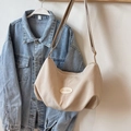 Beige large capacity canvas tote bag with adjustable strap and iFashion label - No Pendant / Beige