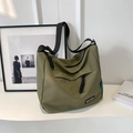 Army green large capacity crossbody tote bag with wide adjustable black strap - Green