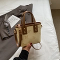 Mini beige tote bag with butterfly embossing, brown trim and adjustable strap - Regular Fit / Off White