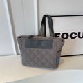 Gray quilted tote bag for women with rhombic stitching and large capacity shoulder straps - Gray