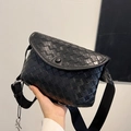 Bolso bandolera tejido negro para mujer con textura gruesa y correa ancha - Plateado
