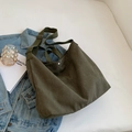 Bolso tote de lona verde oliva grande con correa ajustable y cierre de presión - Verde