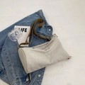 Borsa a tracolla minimalista in tela color crema con cinturino marrone regolabile e stile casual - Bianco Sporco