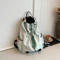 Lightweight sage green drawstring backpack featuring a black tennis club graphic print - Light Green