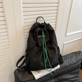 Lightweight black nylon drawstring backpack with green rope and tennis club embroidery - Black