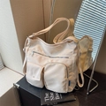 Sac à bandoulière polyvalent en nylon crème de grande capacité avec poches multiples - Blanc Cassé