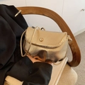 Metallic gold pleated cloud bag with flap closure and matching thin shoulder strap - Gold