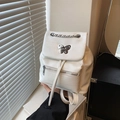 White faux crocodile skin mini backpack with silver butterfly buckle and chain strap - White