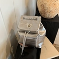 Silver metallic mini backpack with butterfly buckle and chain handle in faux leather - Silver