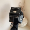 Mini black backpack with butterfly metal buckle and chain handle in a modern style - Black
