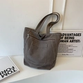 Large casual canvas tote bag in dark brown with contrast stitching and front pockets - Gray