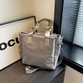 Grey nylon tote bag with adjustable strap and side pockets for daily commute - Gray