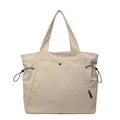 Minimalist off-white nylon tote bag with front button pocket and wide shoulder straps - Off-white