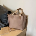 Large khaki nylon tote bag with dual handles and wide adjustable shoulder strap - Khaki