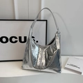 Borsa hobo argento metallizzato con trama stropicciata e grande capacità quotidiana - Argento