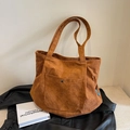 Bolso tote de pana marrón de gran capacidad con bolsillo frontal y doble asa de hombro - Marrón