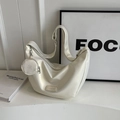 Borsa hobo bianca minimalista con piccola borsa rotonda e tracolla larga elegante - Bianco Sporco